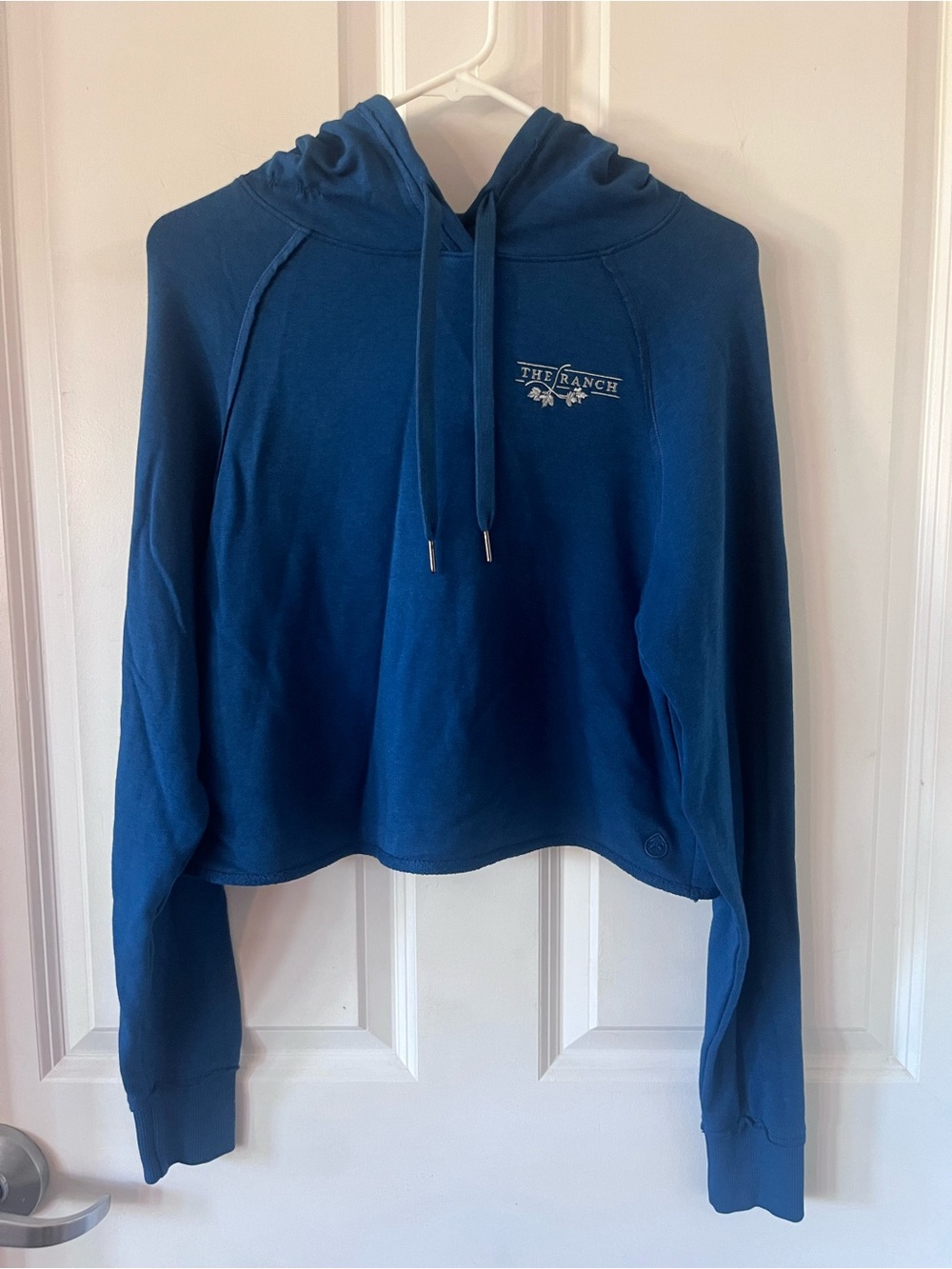 The Ranch Women's Navy Cropped Hoodie with Drawstring